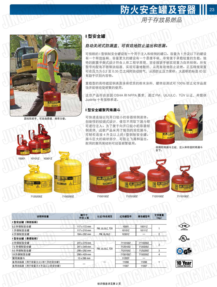 JUSTRITE，美國杰斯瑞特，justriteI型安全罐,柴油汽油存放罐，酒精松香水安全存儲罐，防火安全罐，防爆安全罐